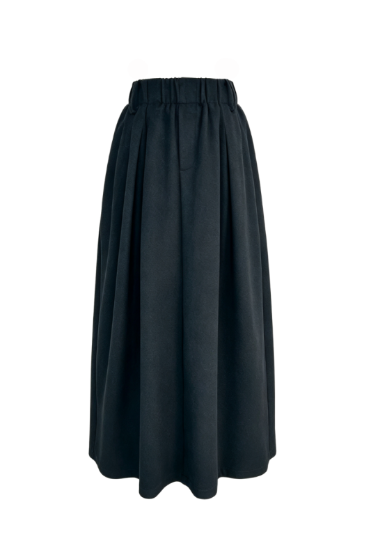 Max Simple Elastic-Waist Pleated Skirt Black MSXZ261101B