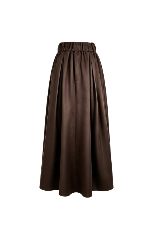Max Simple Elastic-Waist Pleated Skirt Brown MSXZ261101R