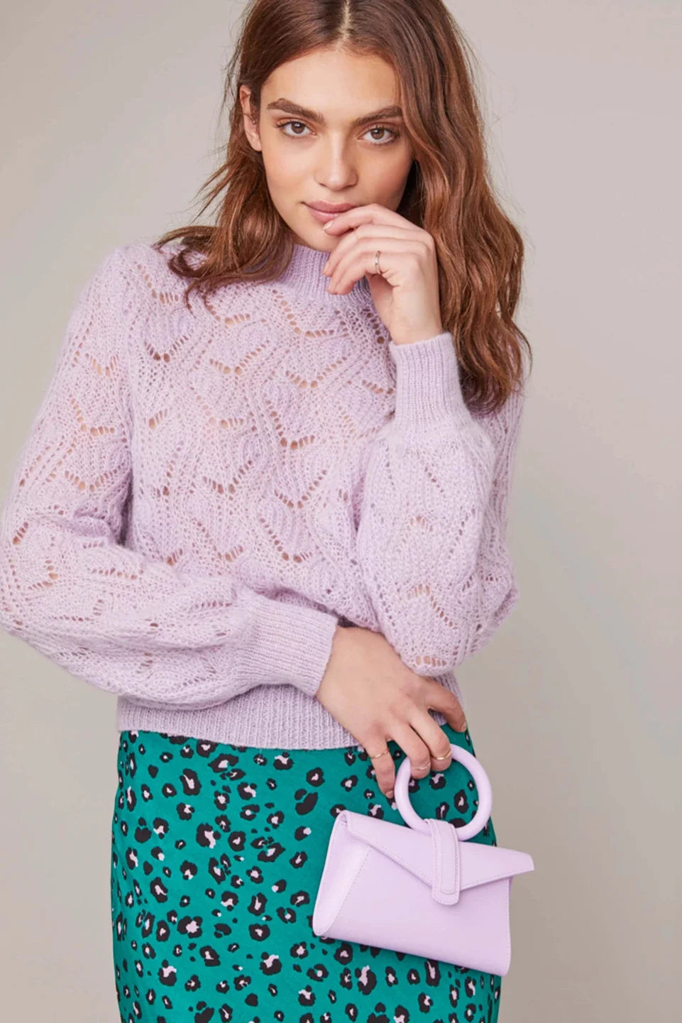 ASTR the Label Pamela Midi Skirt - Green Lilac Leopard