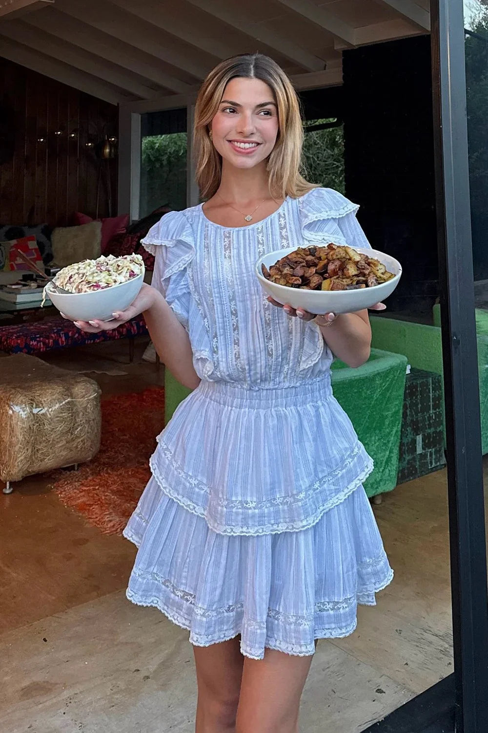 @kitkeenan in LoveShackFancy Natasha Dress - Horizon Blue Hand Dye