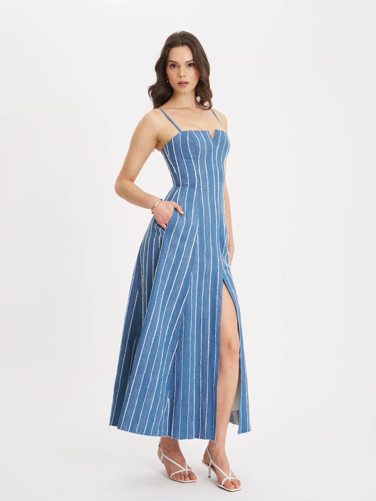 Abygail Stripe Cotton Denim Maxi Dress (Archive Sale)