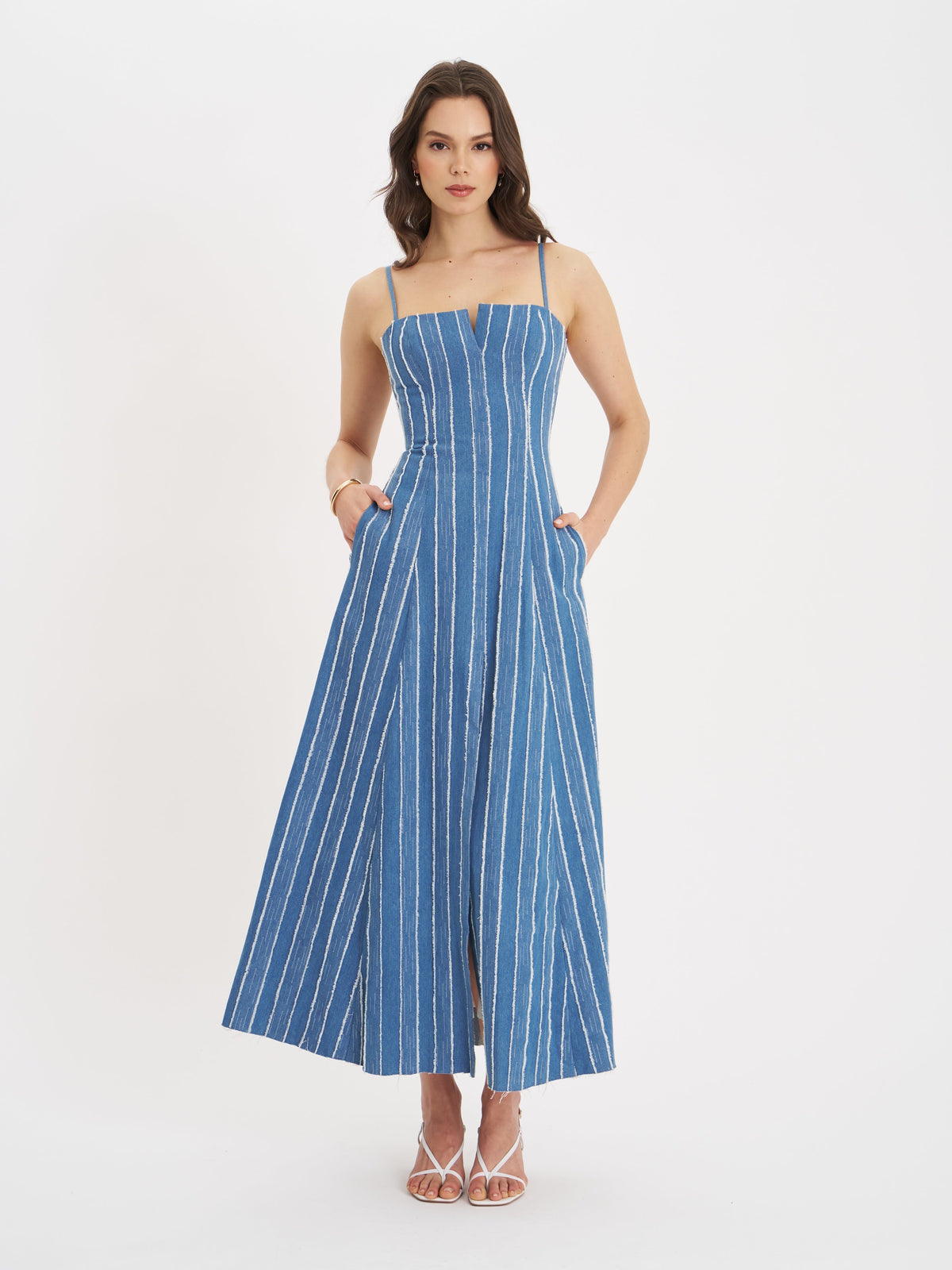 Abygail Stripe Cotton Denim Maxi Dress (Archive Sale)