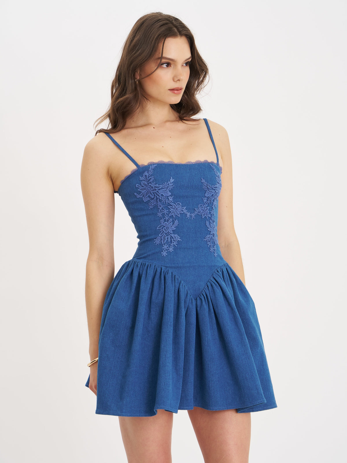Zafira Cotton Denim Drop Waist Corset Mini Dress (Archive Sale)