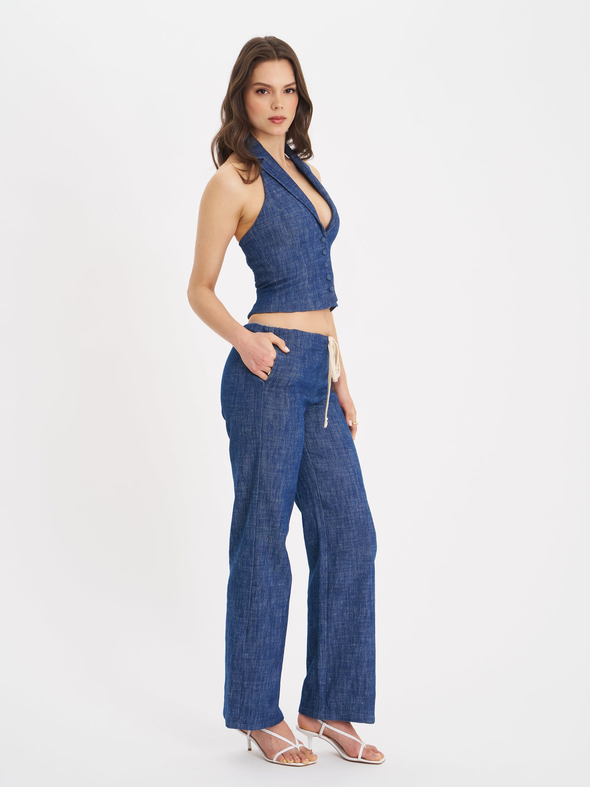 Raffaella Navy Cotton Denim Straight Leg Pants