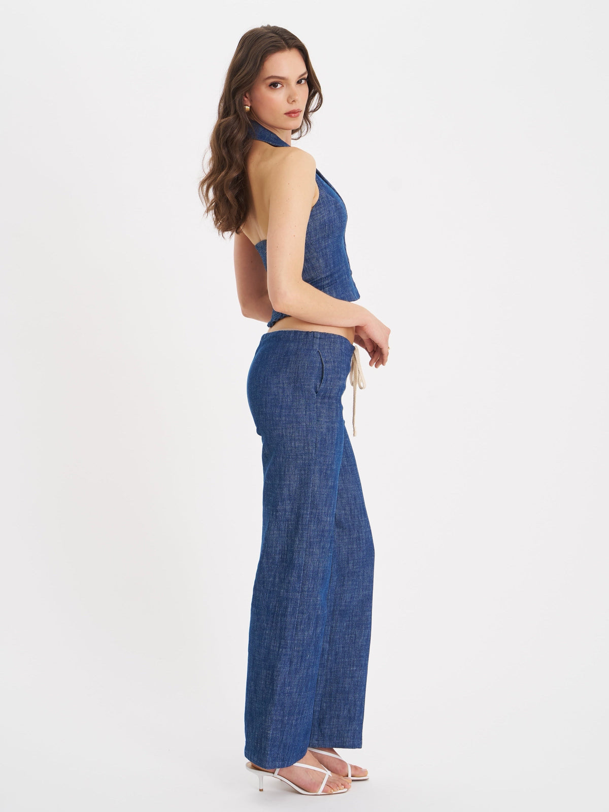Raffaella Navy Cotton Denim Straight Leg Pants