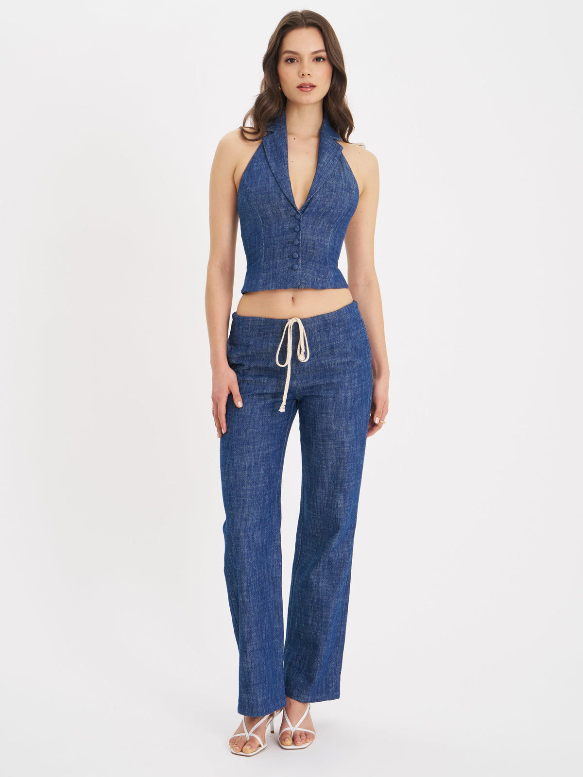 Raffaella Navy Cotton Denim Straight Leg Pants