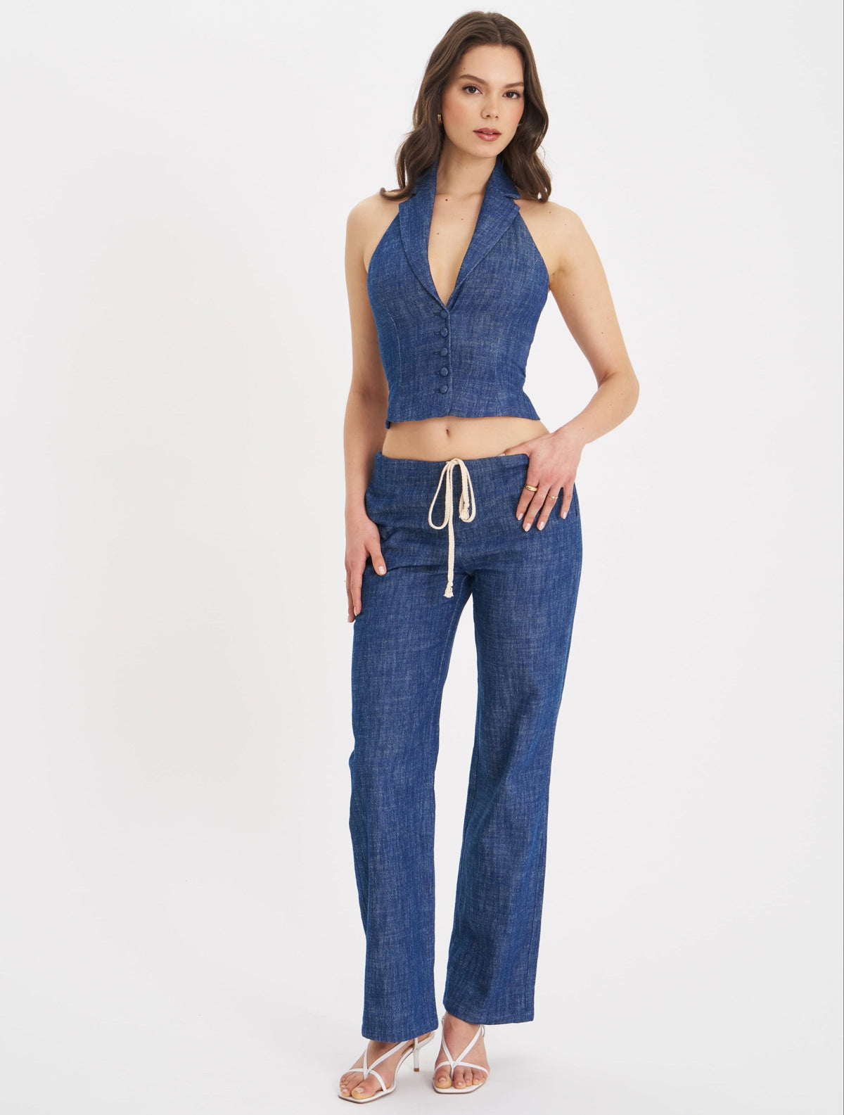Raffaella Navy Cotton Denim Straight Leg Pants