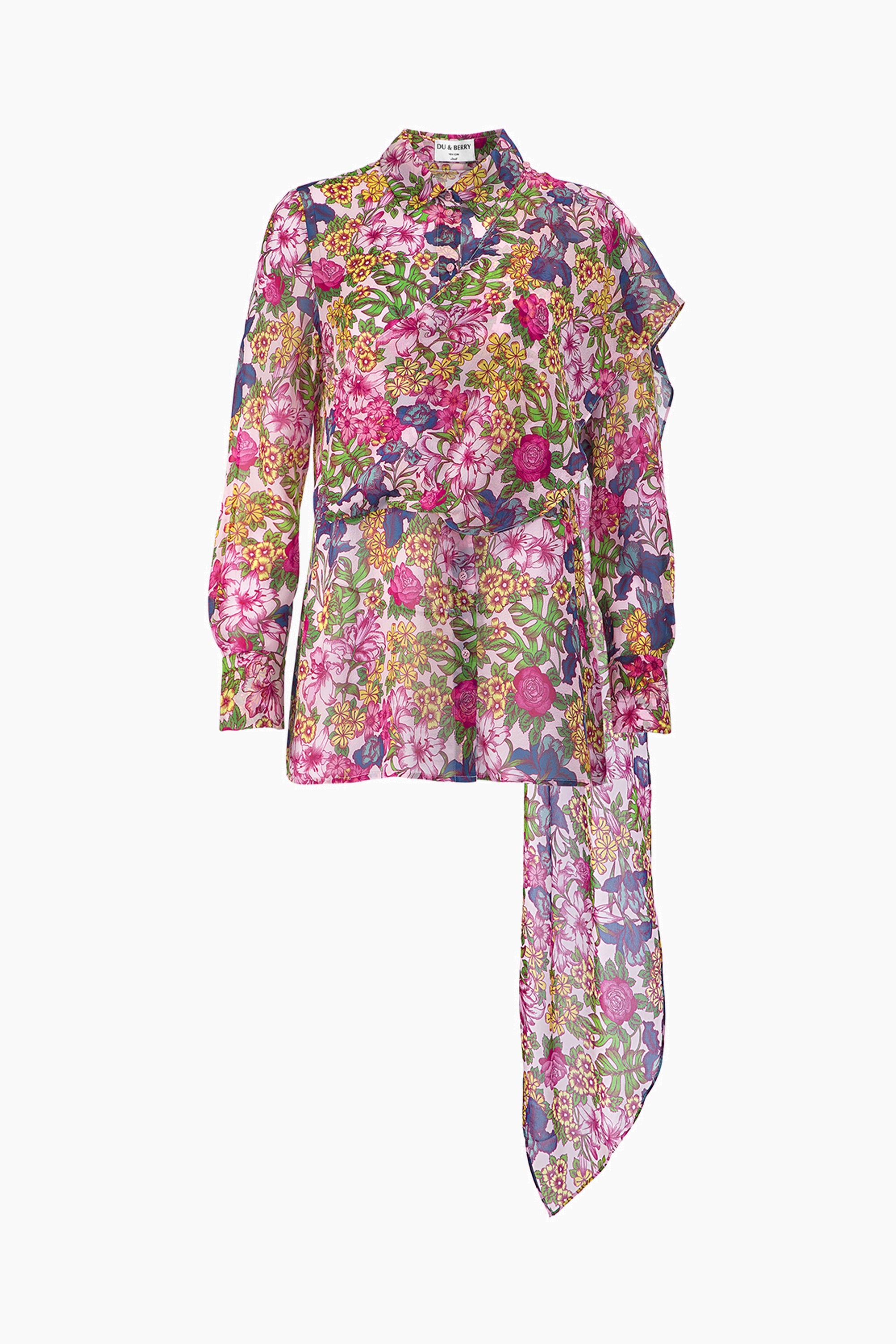 Floral Symphony Scarf Chiffon Blouse - Du & Berry