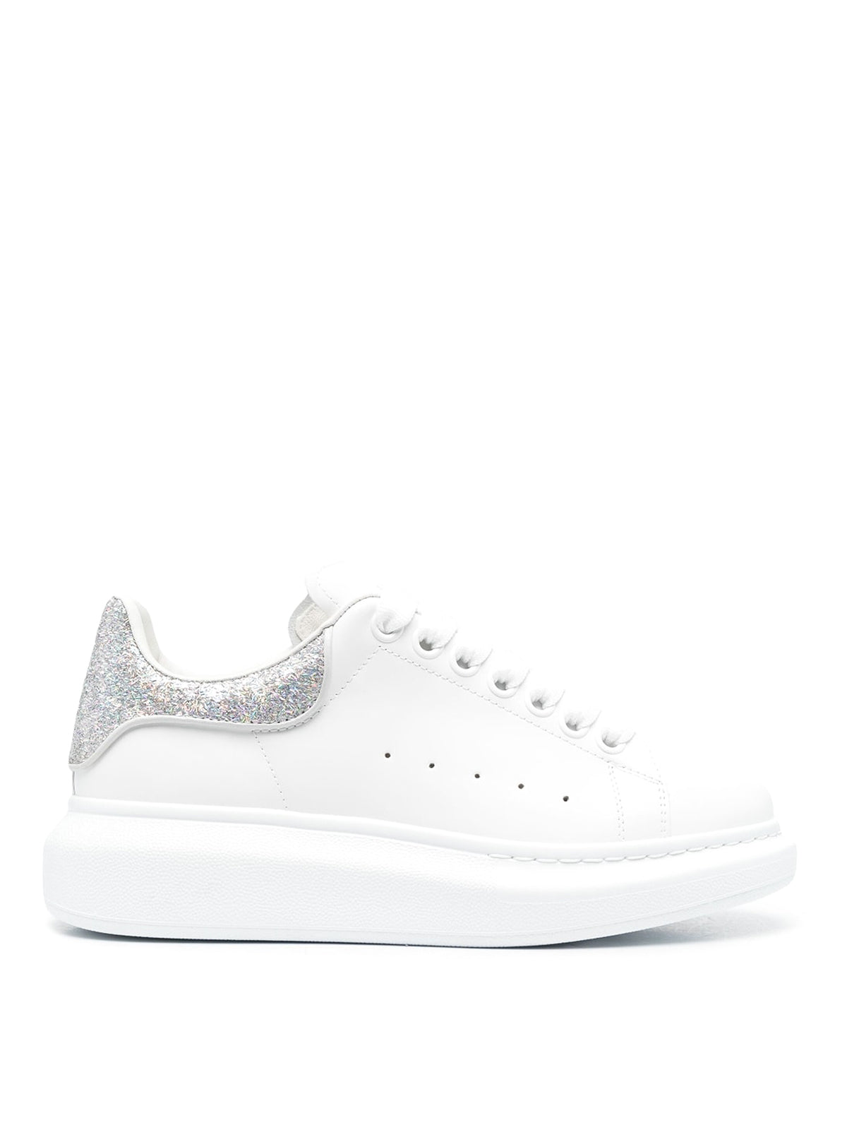 Alexander McQueen White Oversized Sneakers W Silver Glitter Tab