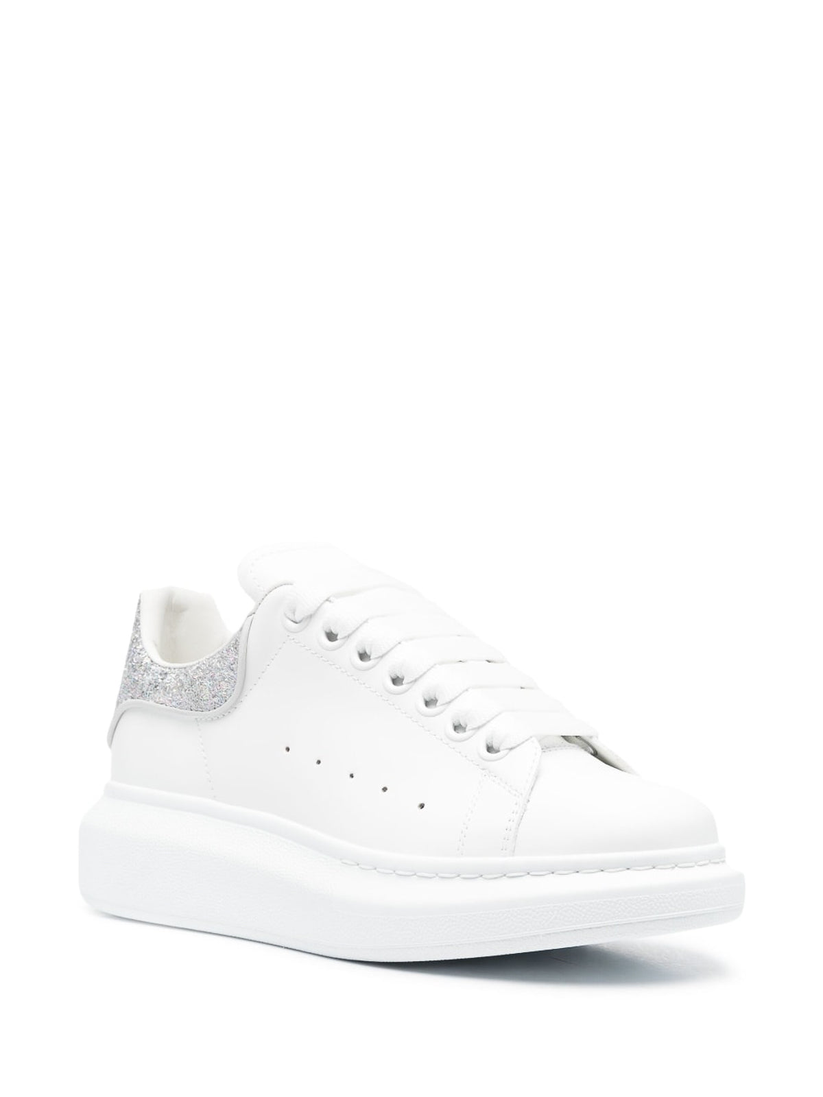 Alexander McQueen White Oversized Sneakers W Silver Glitter Tab