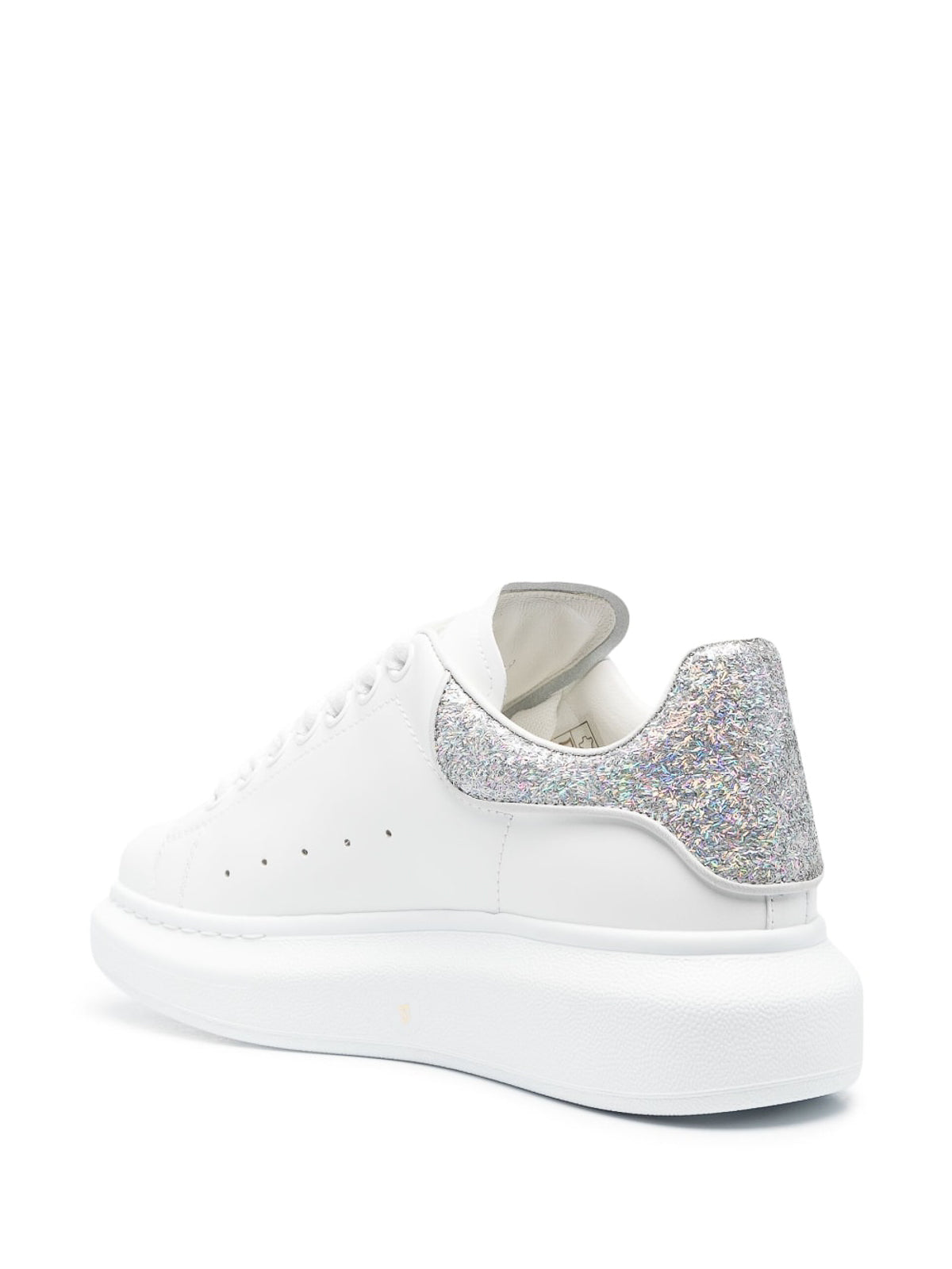 Alexander McQueen White Oversized Sneakers W Silver Glitter Tab