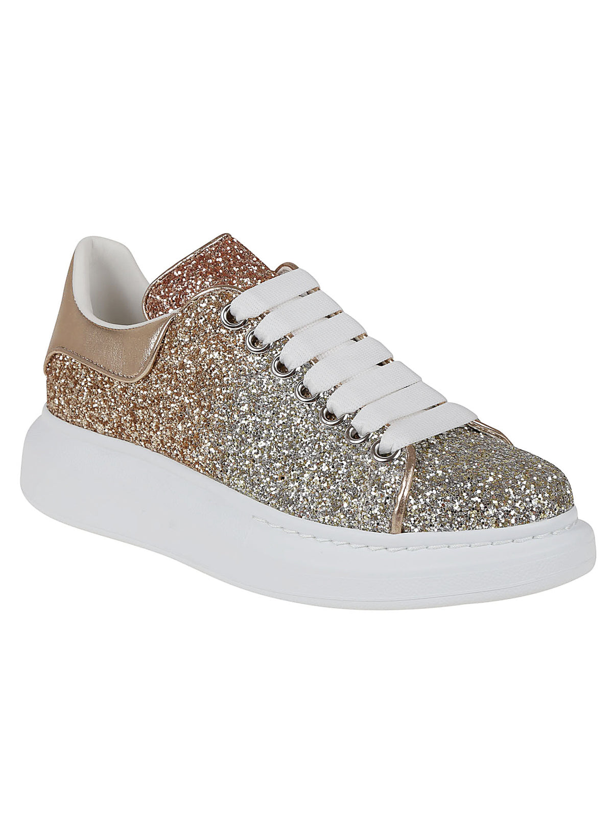 Alexander Mcqueen Woman Multicolor Glitter Sneakers With Gold Leather Heel