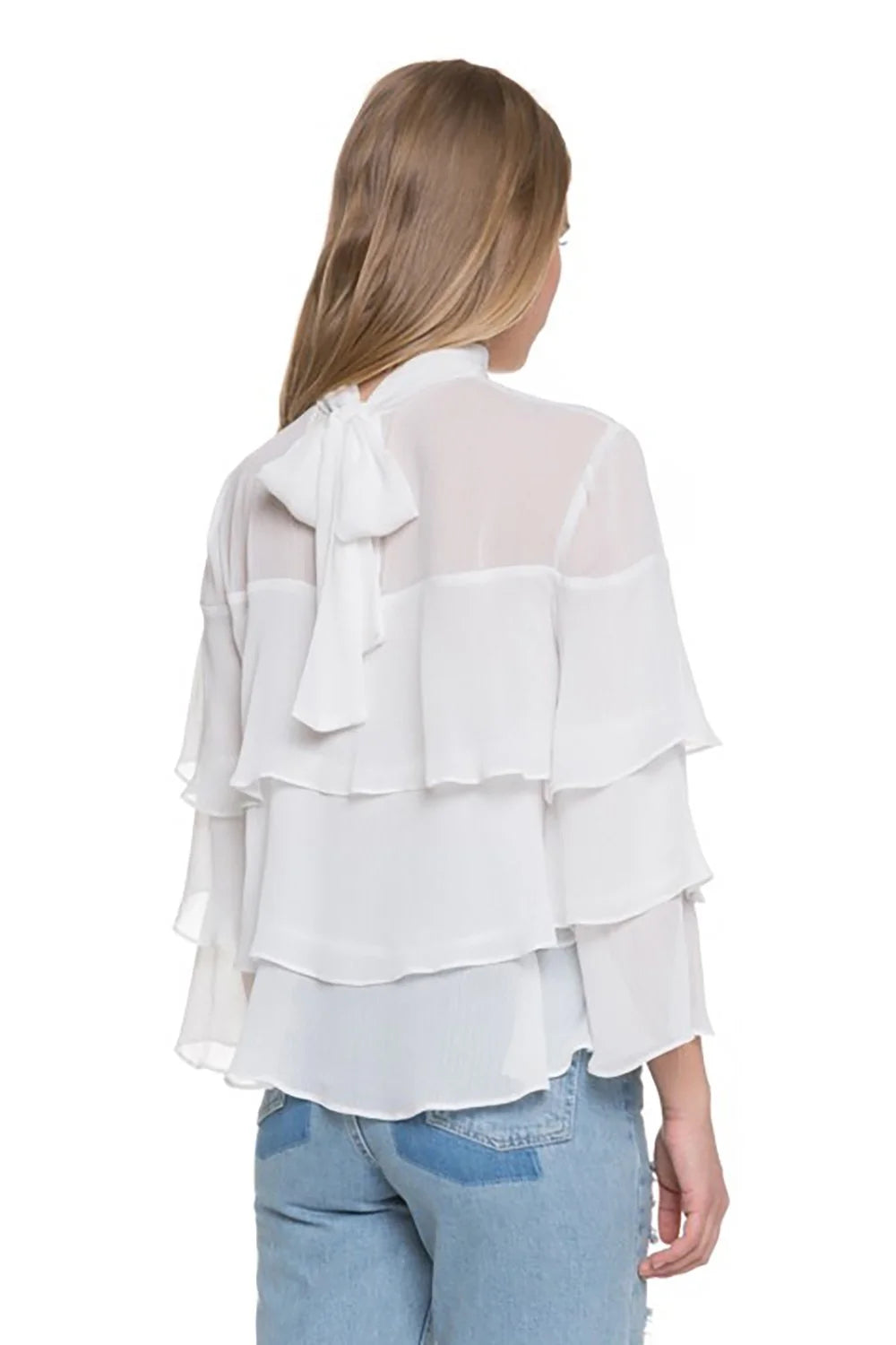 Endless Rose Semi High Neck Top With Flared Sleeves - Ivory