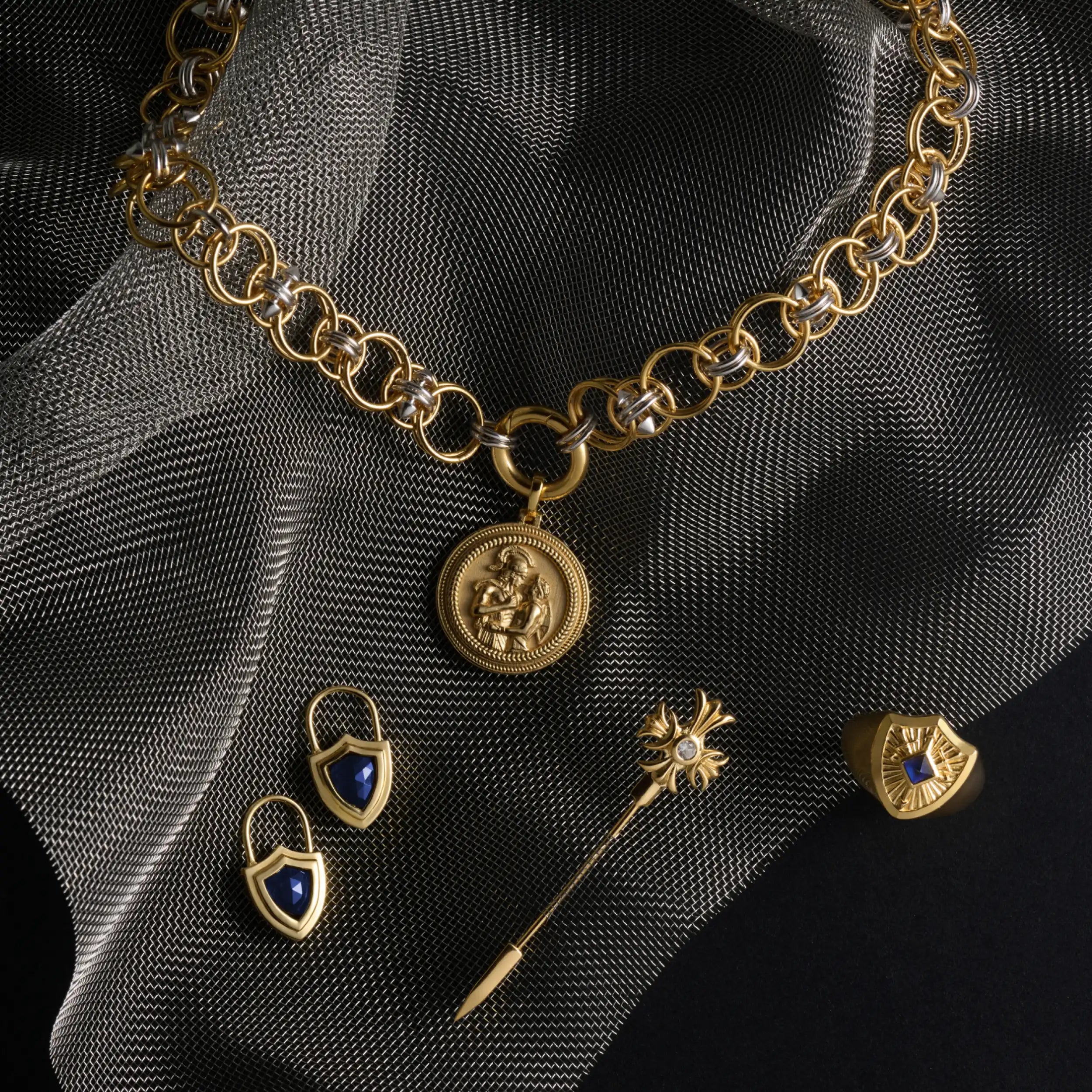 Awe Inspired Accessories Sapphire Triple Moon Dagger Brooch