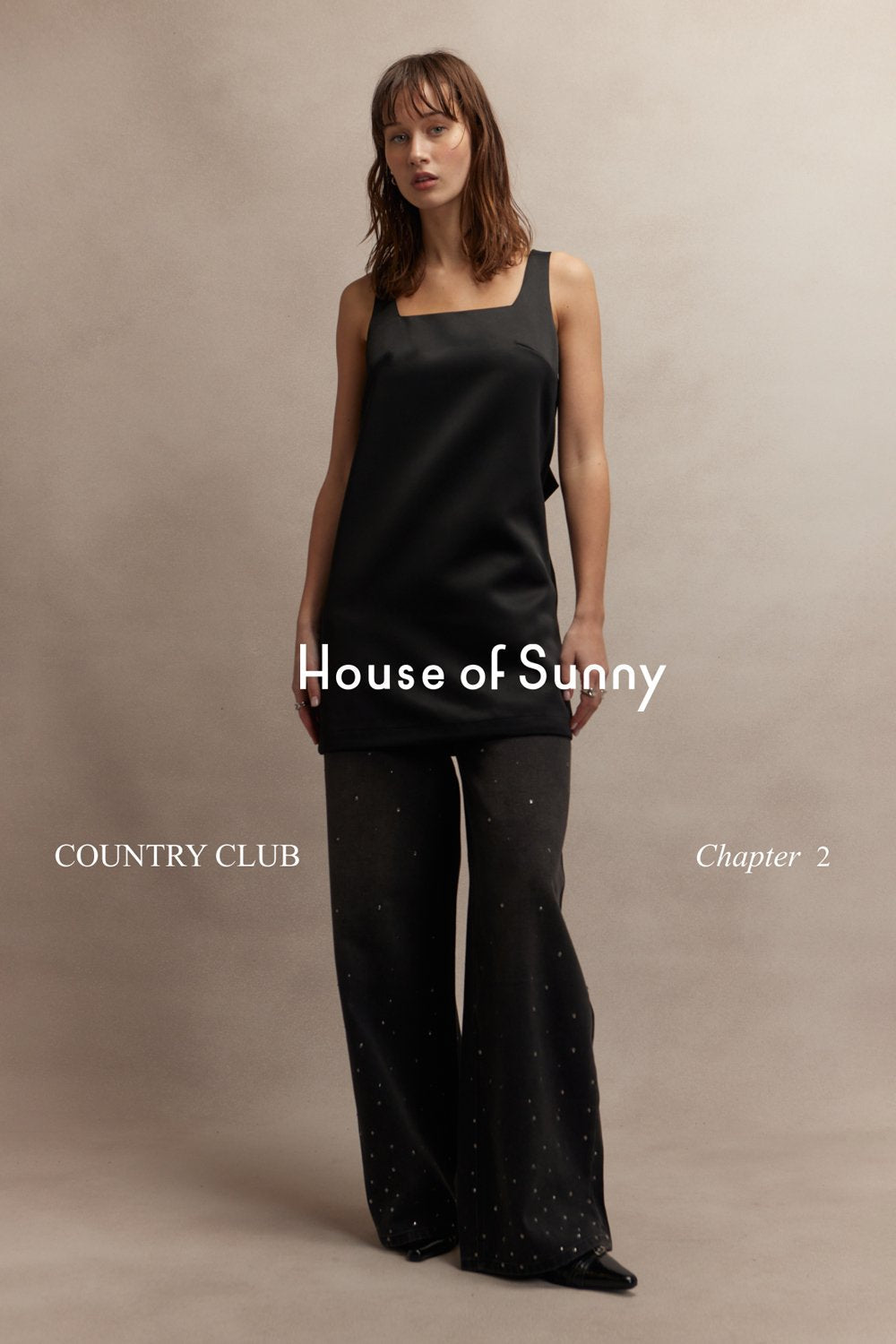 House of Sunny Crystallised Wide Leg Denim - Jet Black
