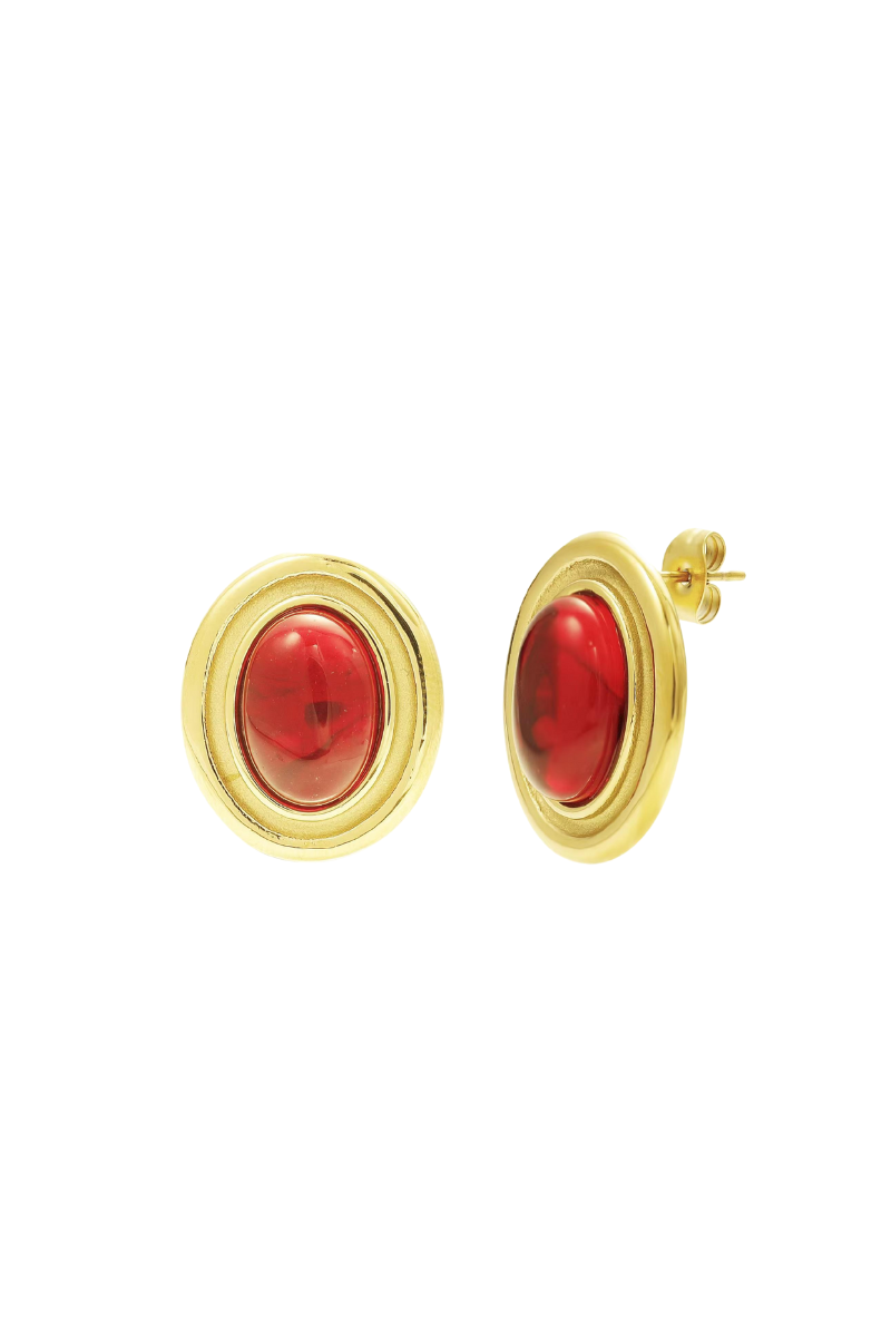 Manner Jewelry Red Oval Vintage Inspired Earrings