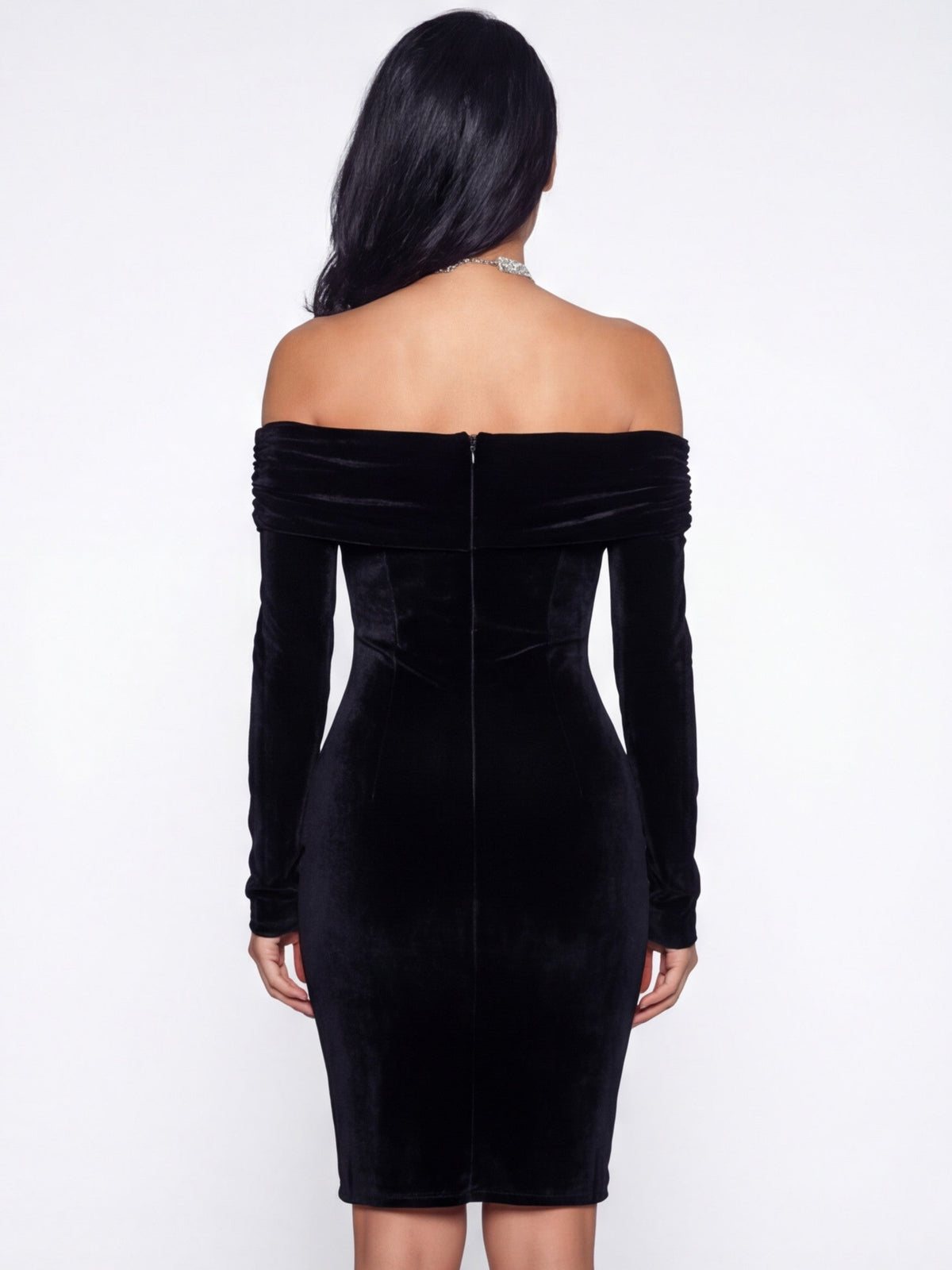 Ashton Off Shoulder Velvet Long Sleeve Bodycon Dress (Archive Sale)
