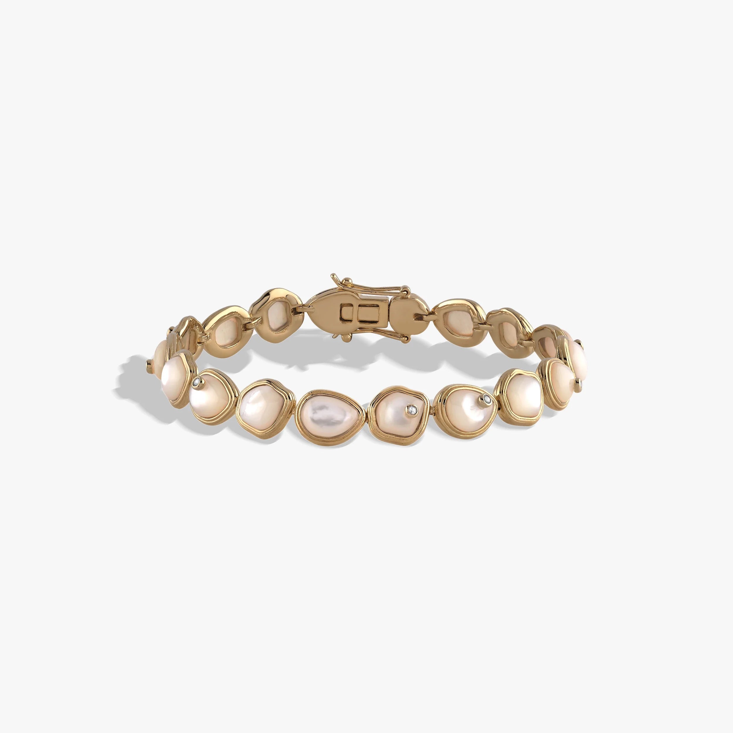 Awe Inspired Bracelets 14K Yellow Gold Vermeil / Mother of Pearl / 6.75" Organic Pearl Gemstone Tennis Bracelet