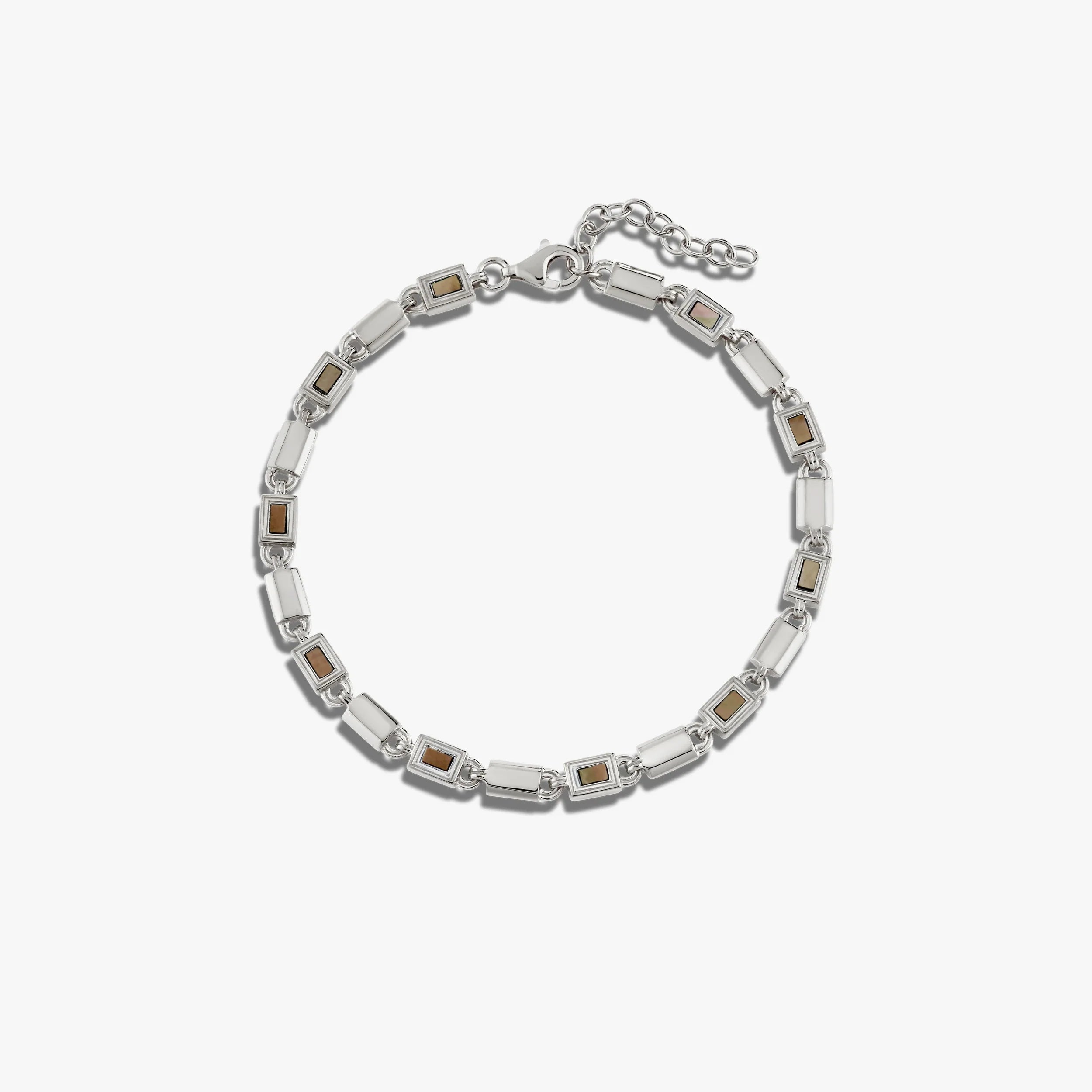 Awe Inspired Bracelets 925 Sterling Silver / Black Mother of Pearl Geo Link Tennis Bracelet