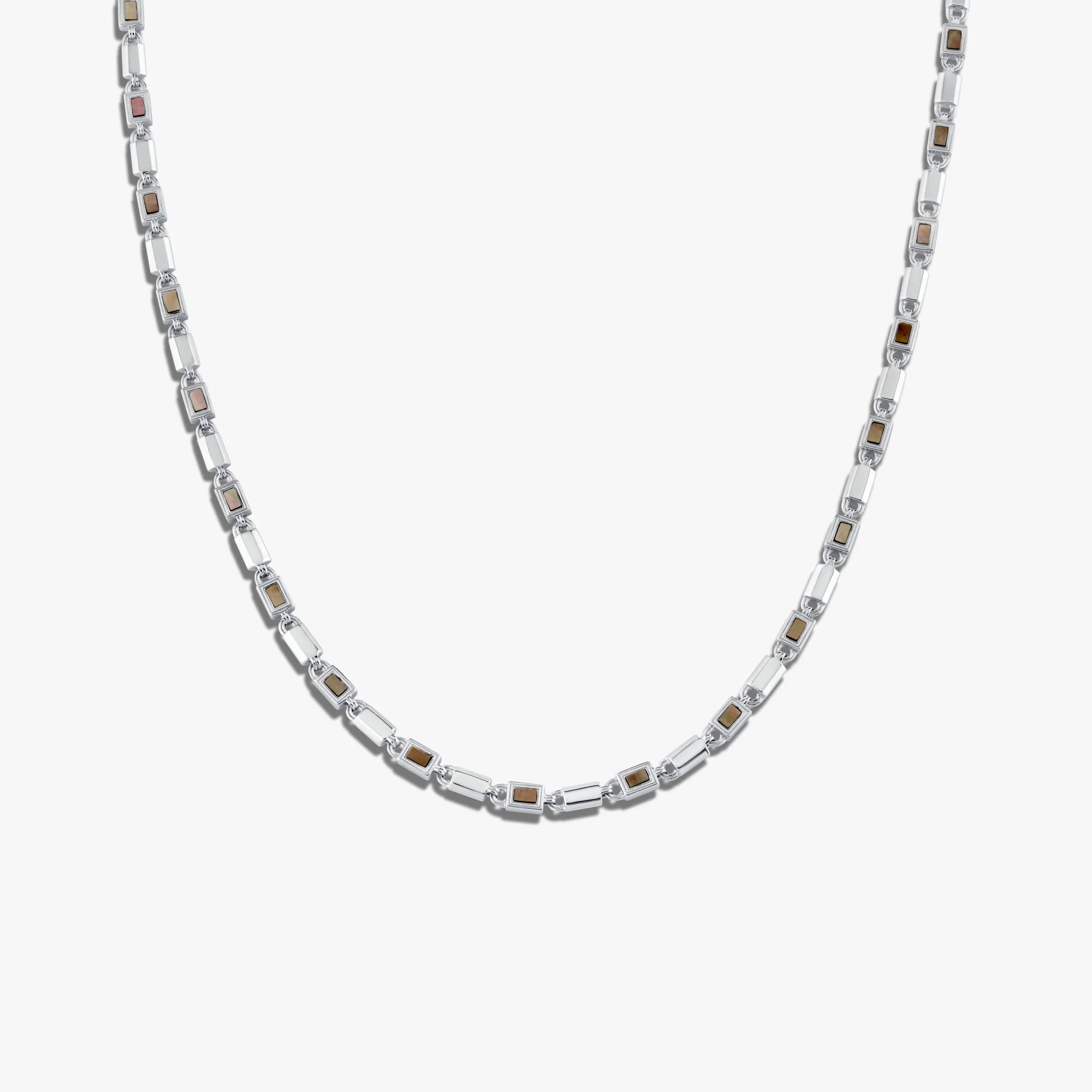 Awe Inspired Necklaces Sterling Silver / Black Mother of Pearl Geo Link Tennis Necklace