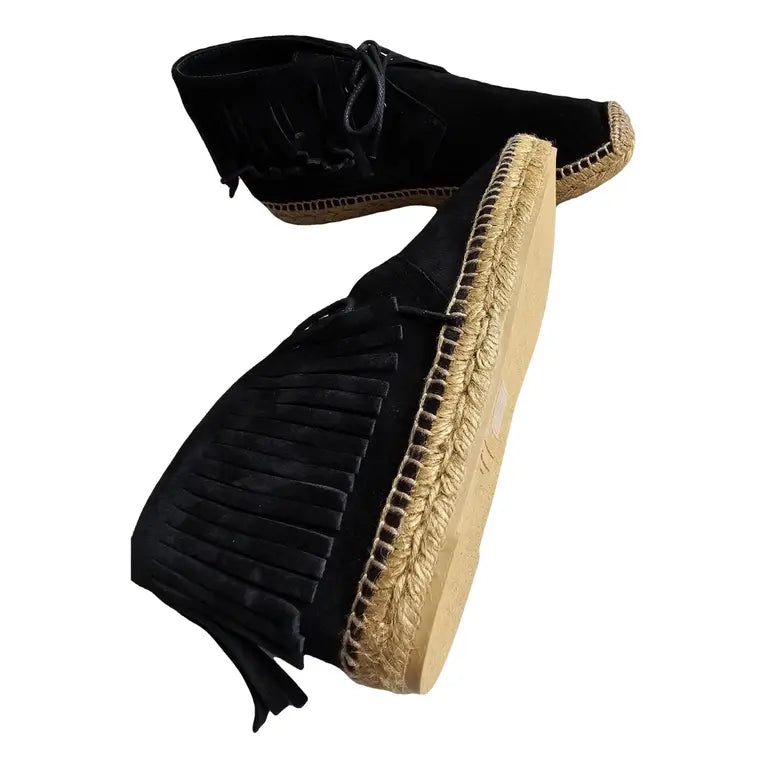 Saint Laurent Mid-Top Espadrilles Suede Boots in Black