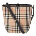 Burberry Ashby Medium Bucket Bag Check Cotton Canvas & Black Leather