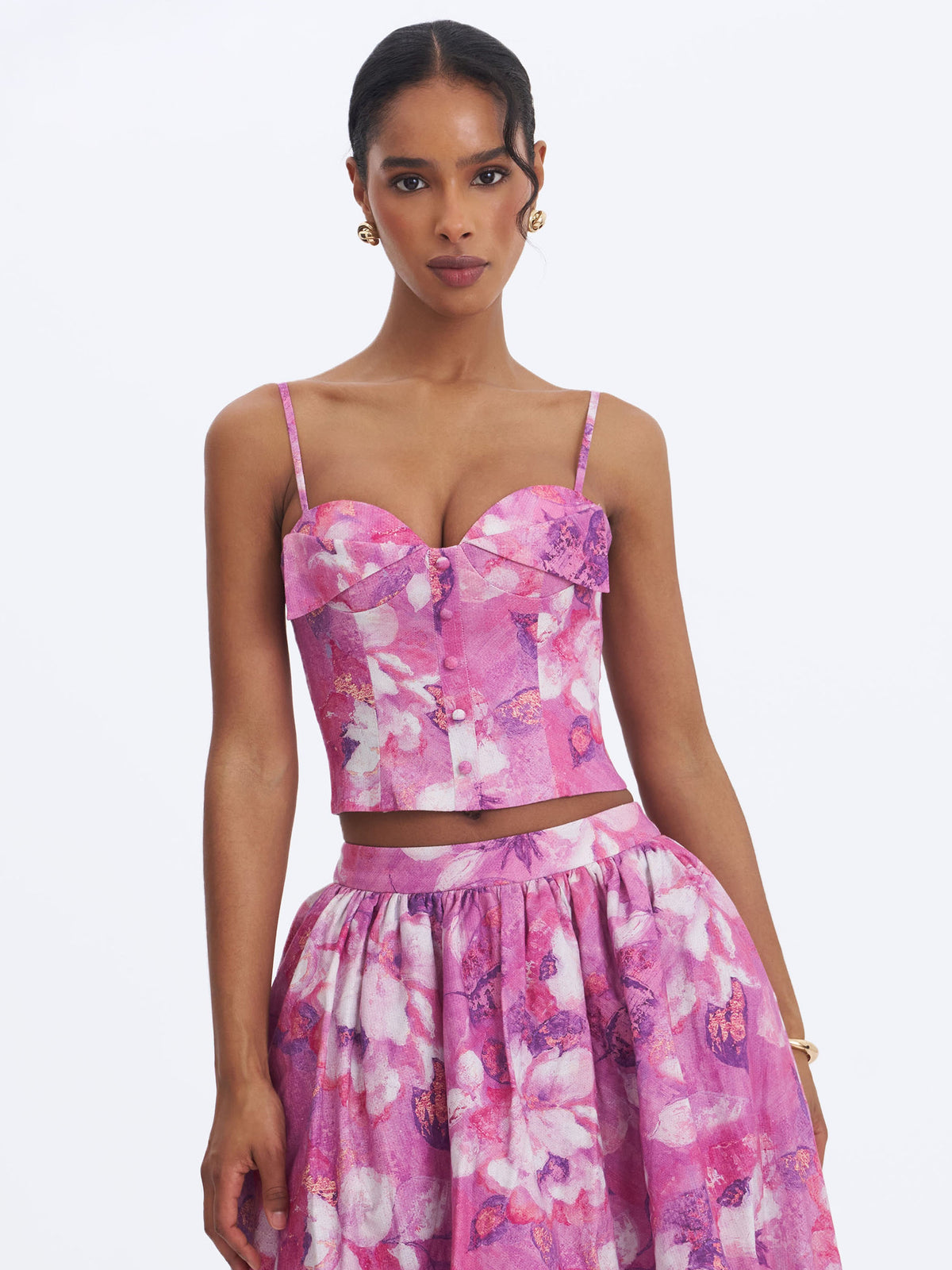 Xamira Blooming Magenta Linen Sweetheart Foldover Top