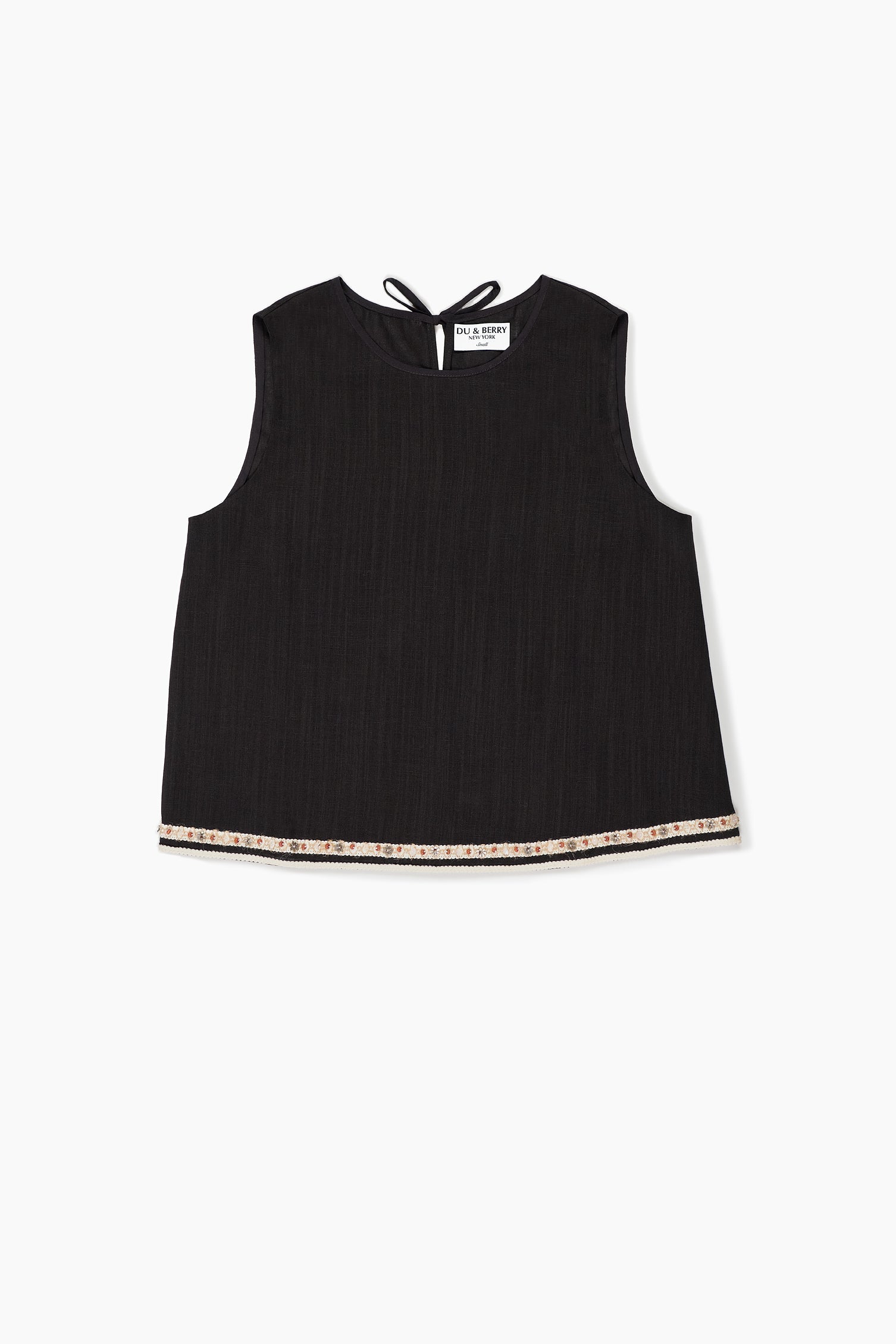 Du & Berry black sleeveless top with embroidered hem from linen top & skirt set