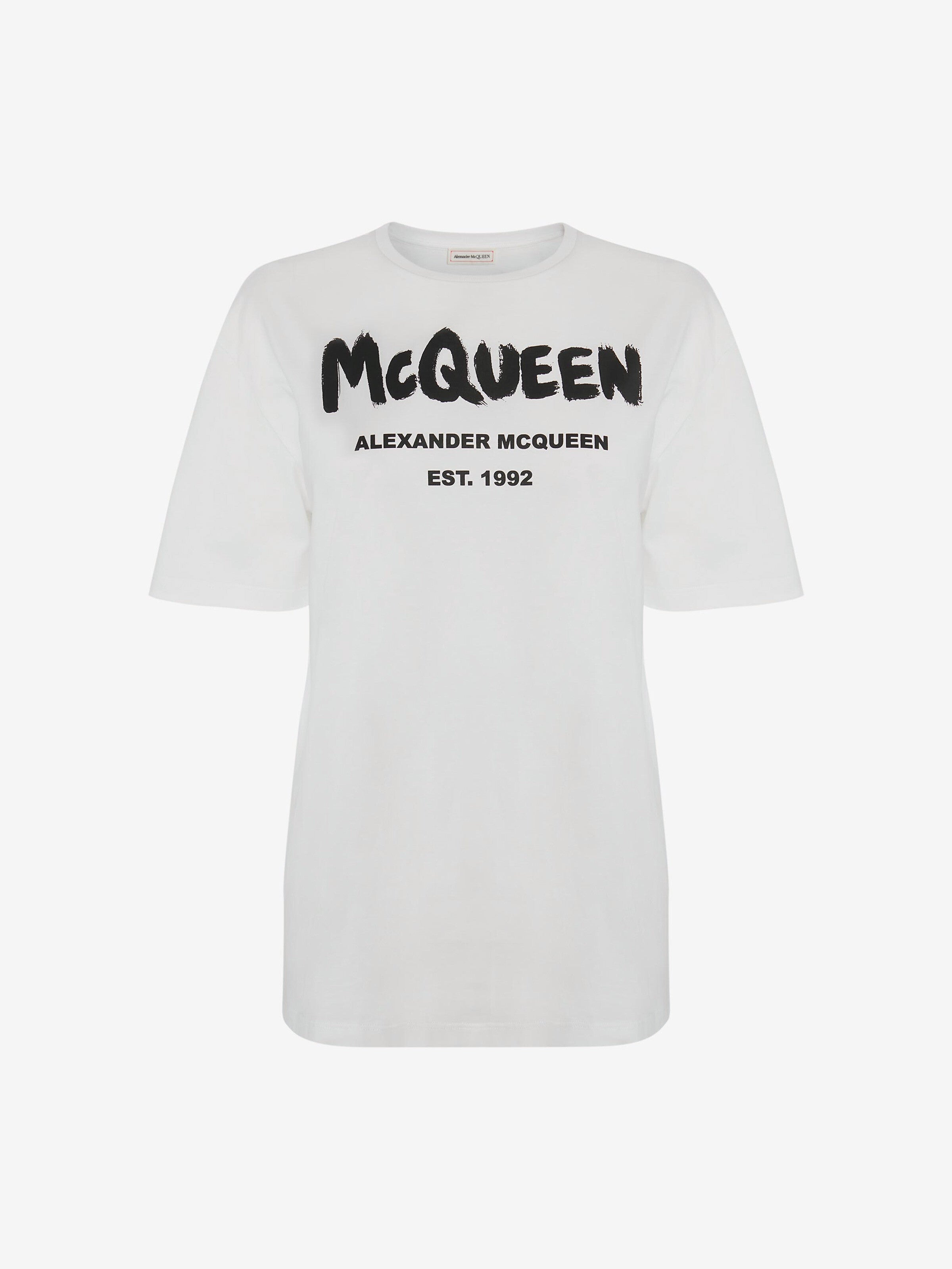 Alexander Mcqueen Graffiti Logo Short Sleeve T-shirt in White