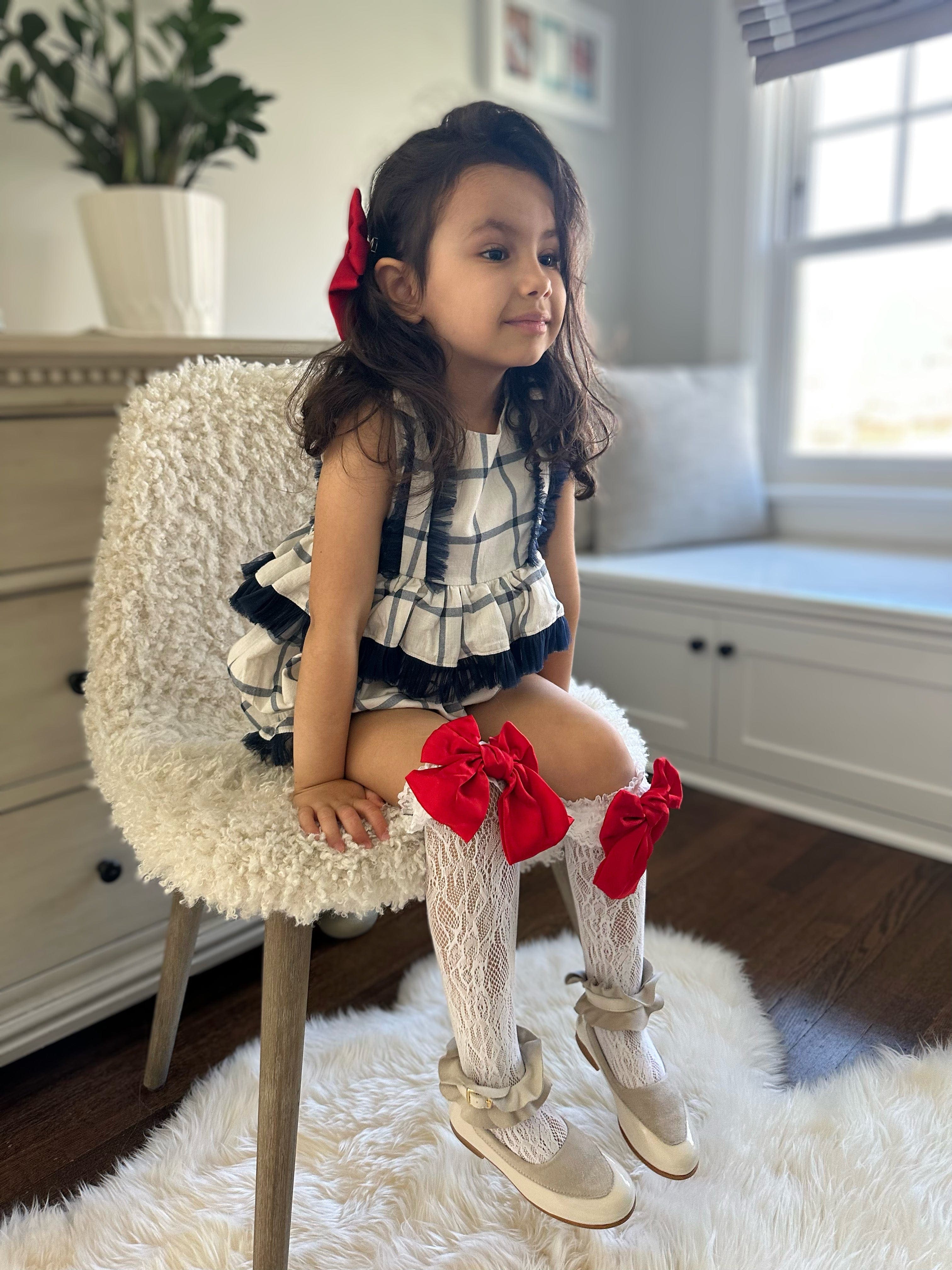 Lola Lace Socks with Red Satin Bow - Petite Maison Kids