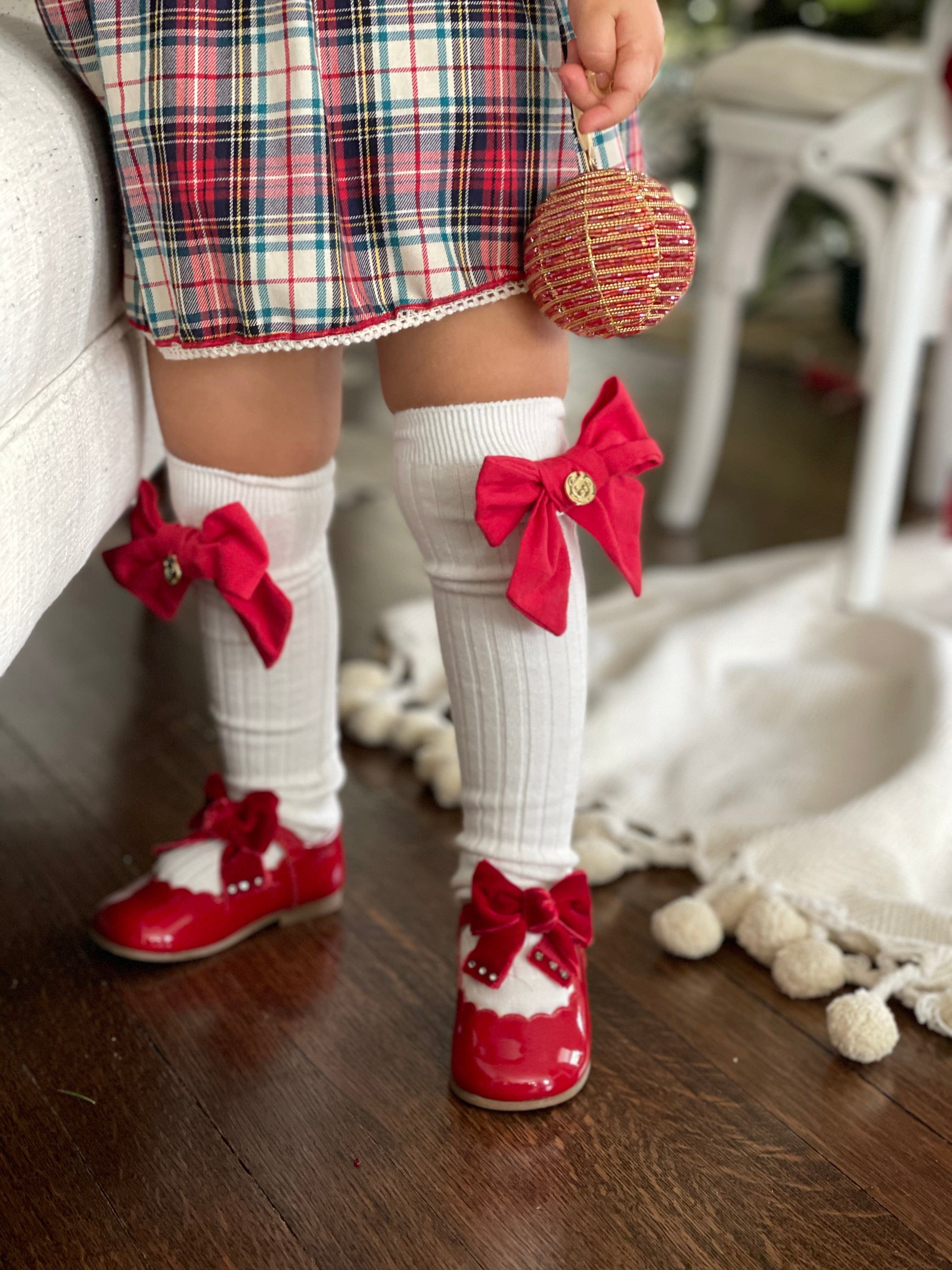 Emma Linen Bow Socks- Red Bow - Petite Maison Kids