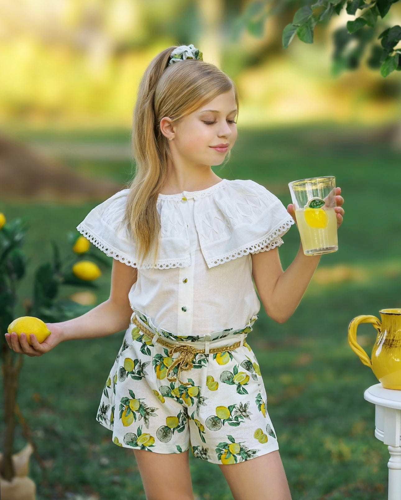 Amalfi Lemon Print Linen Scrunchie - Petite Maison Kids