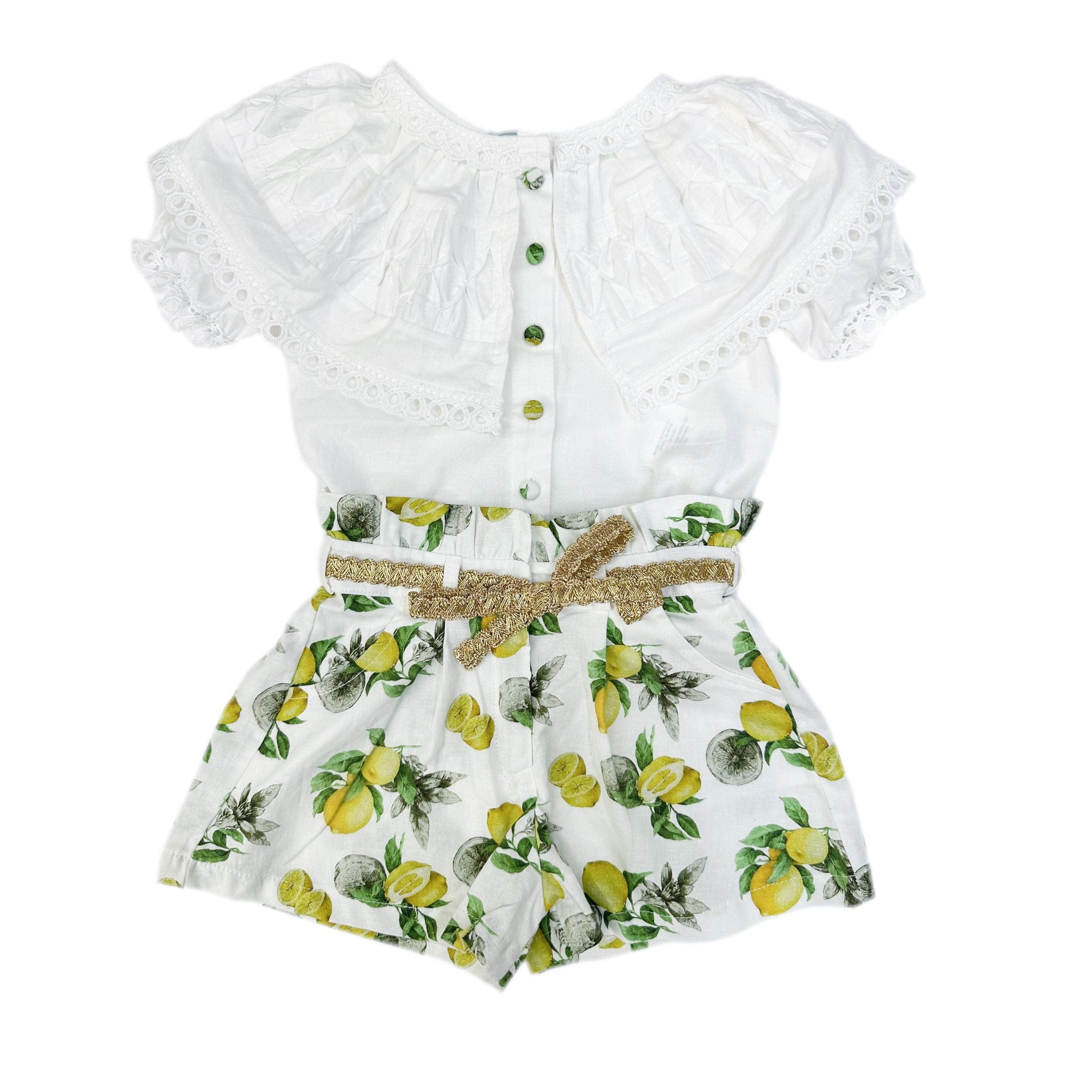 Amalfi Lemon Print Linen Blouse and Shorts Set - Petite Maison Kids