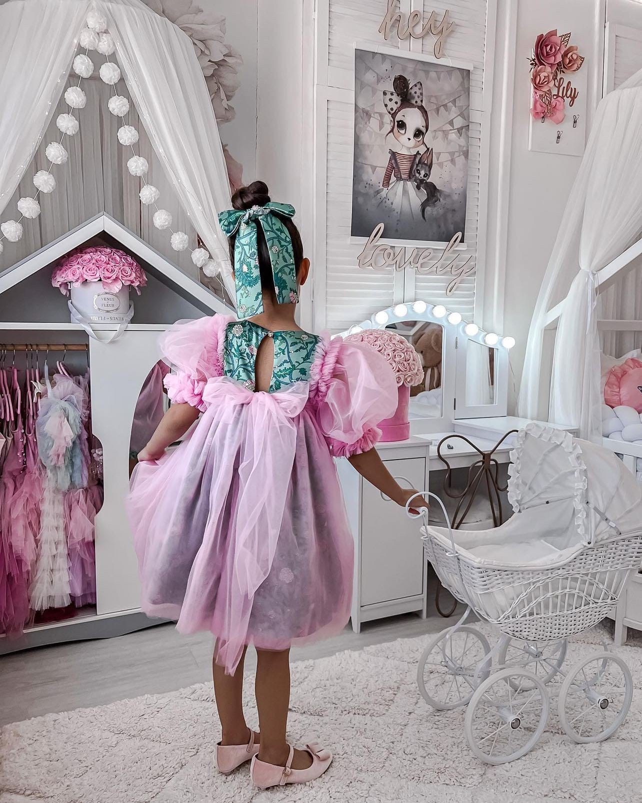 Eva Pink And Green Floral Tulle Dress - Petite Maison Kids