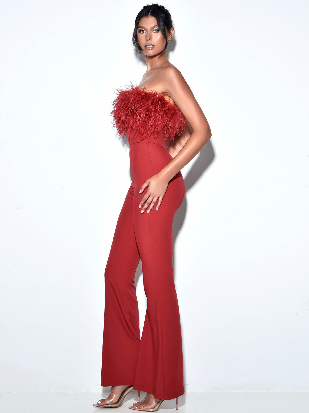 Kylan Burgundy Feather Jumpsuit (Archive Sale)