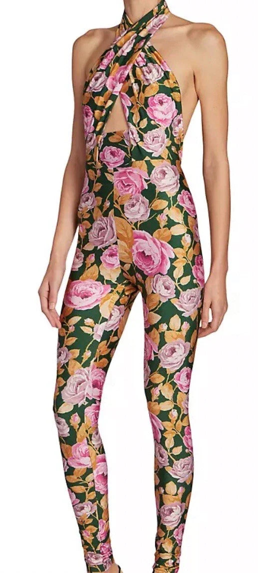 Saint Laurent Jumpsuit Jersey Rose Bouquet Vert Multico