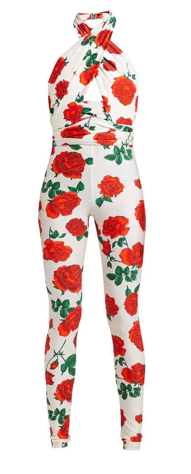 Saint Laurent Jumpsuit Jersey Rose Damas Craie Rouge Vert